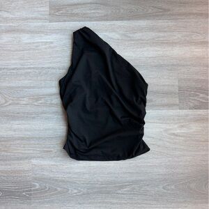 One Shoulder Gathered Black Top